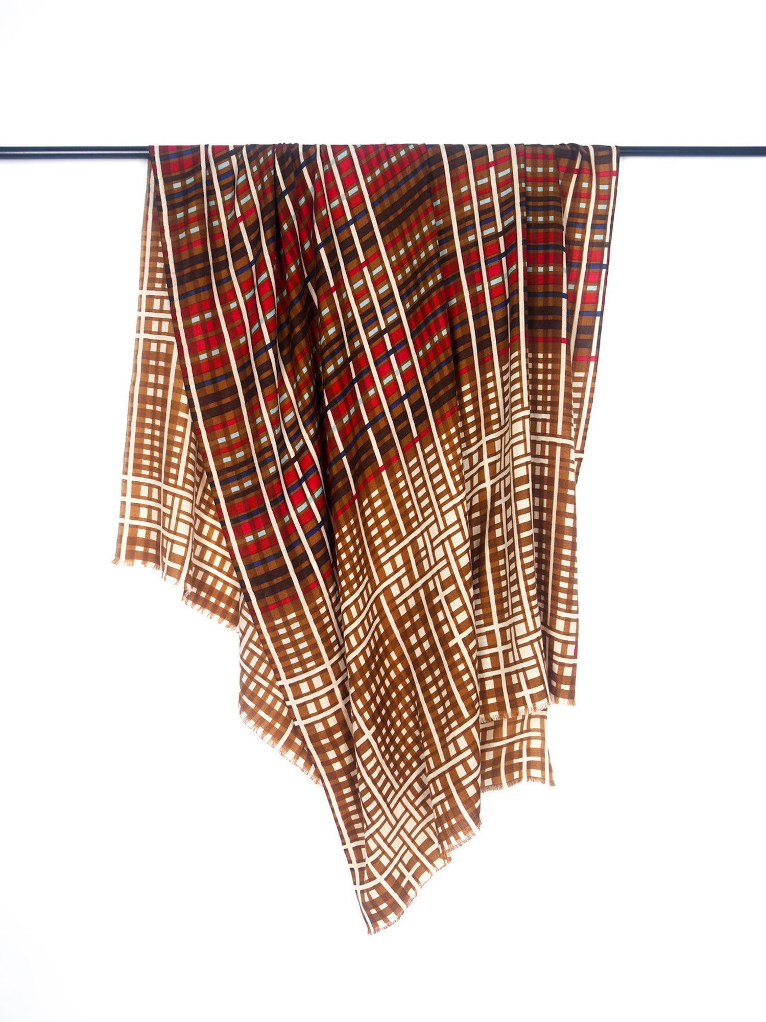 Foulard Royal Scot 100% Laine - Carreaux Anglais Bleu Marron - Occasion - Fabriqué UK